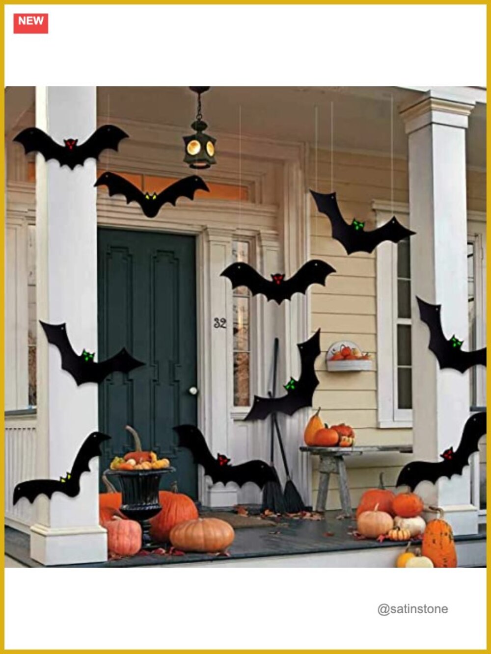 12PCS Halloween Hanging Bats Outdoor Yard Decor Waterproof 3D Glow Eyes